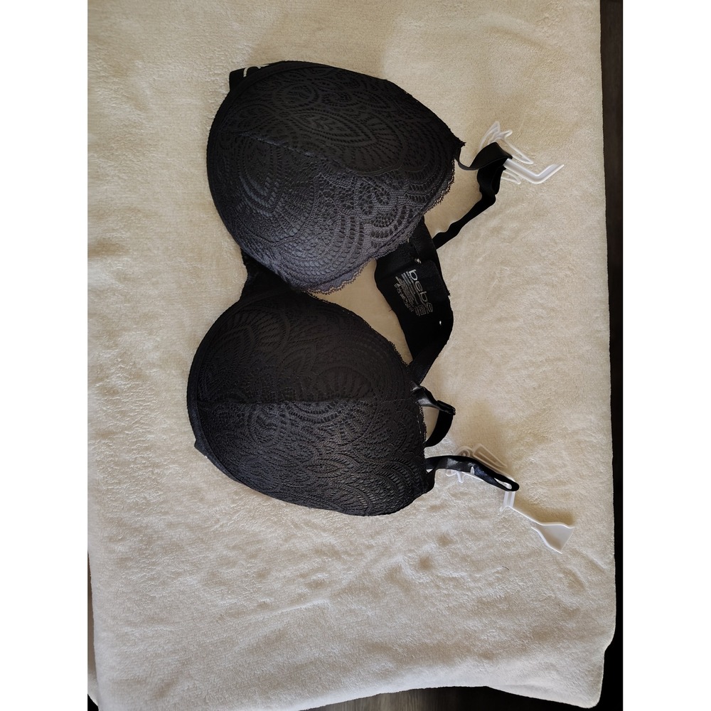 Bebe Black Lace Logo‎ Band Push Up Bra Underwire 38DD 2MBRA2295